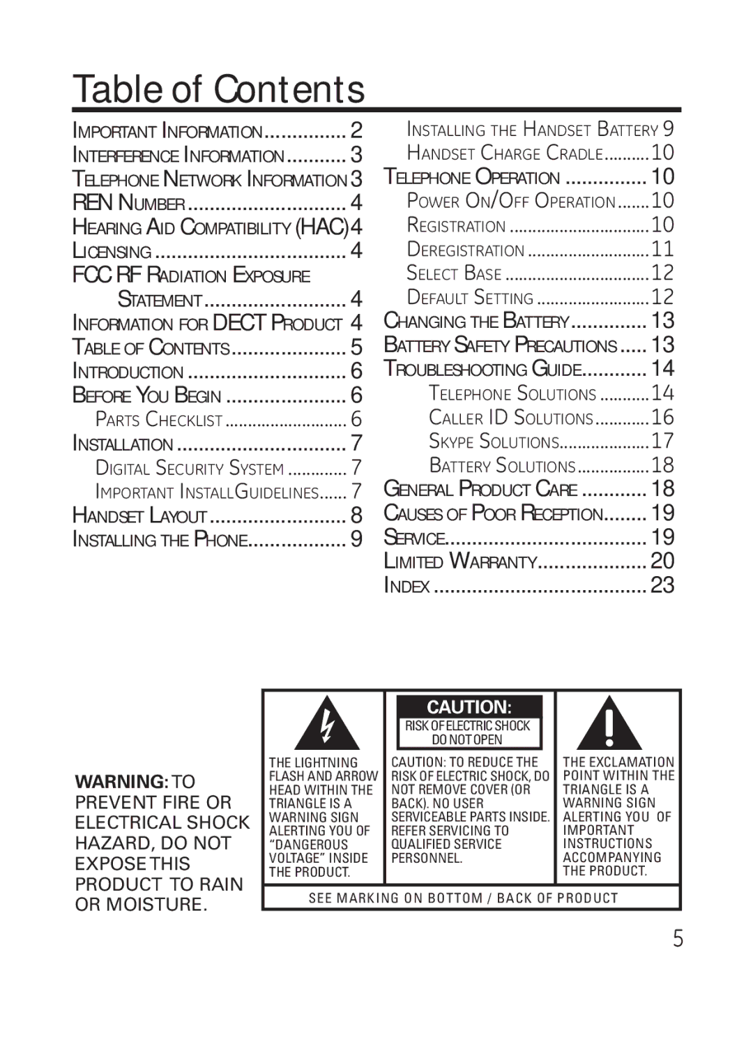 GE 28301 manual Table of Contents 