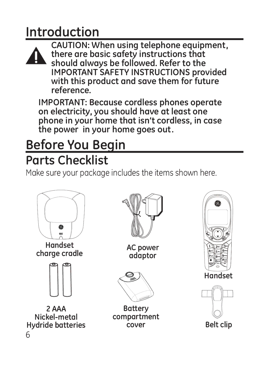 GE 28301 manual Introduction, Before You Begin, Parts Checklist 