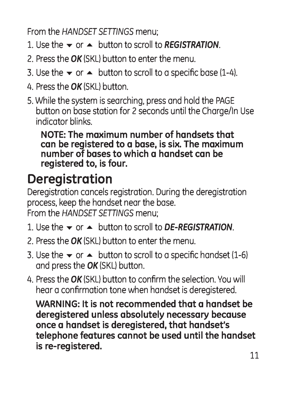 GE 28301 manual Deregistration, From the HANDSET SETTINGS menu 