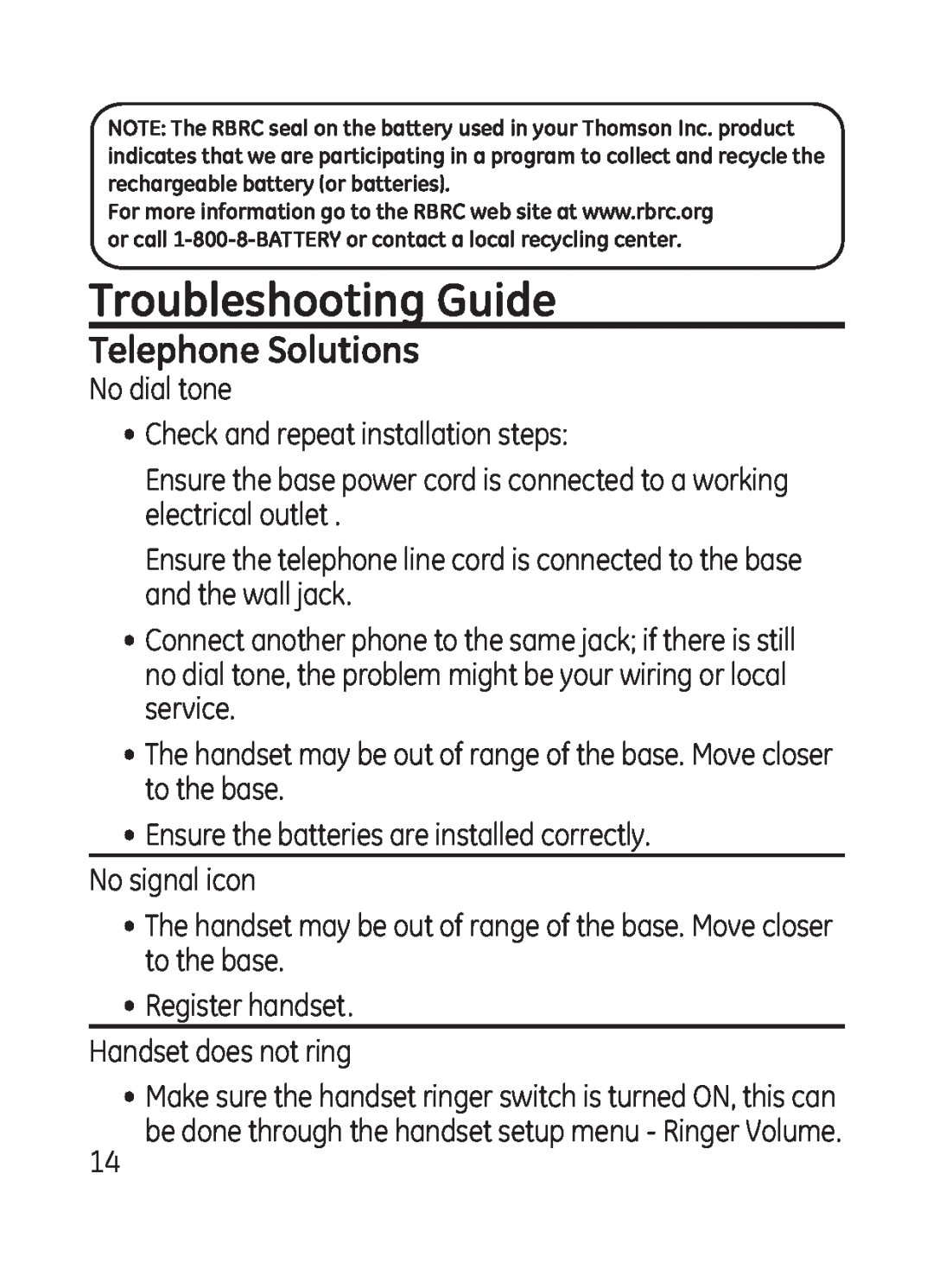 GE 28301 manual Troubleshooting Guide, Telephone Solutions 