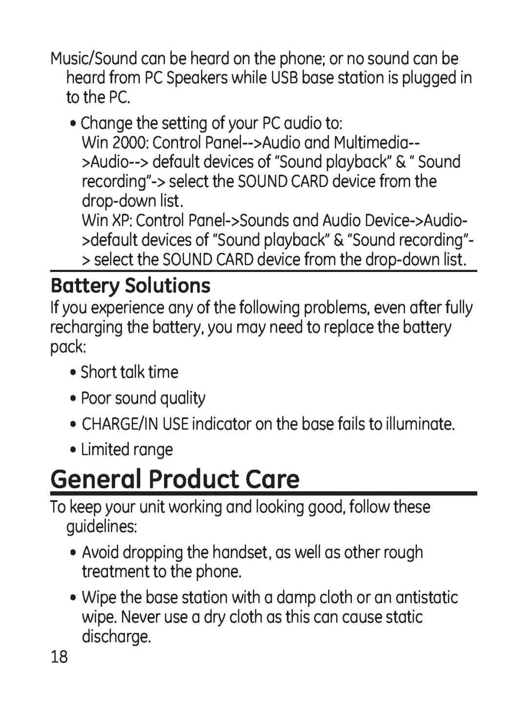 GE 28301 manual General Product Care, Battery Solutions 