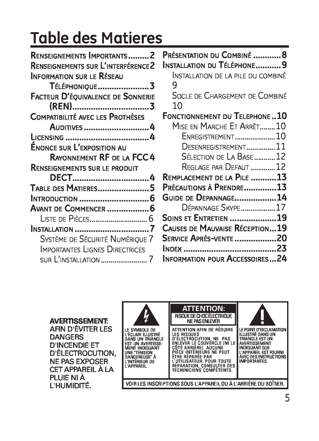 GE 28301 manual Table des Matieres, Téléphonique, Introduction, Avant de Commencer, Installation, sur L’installation 