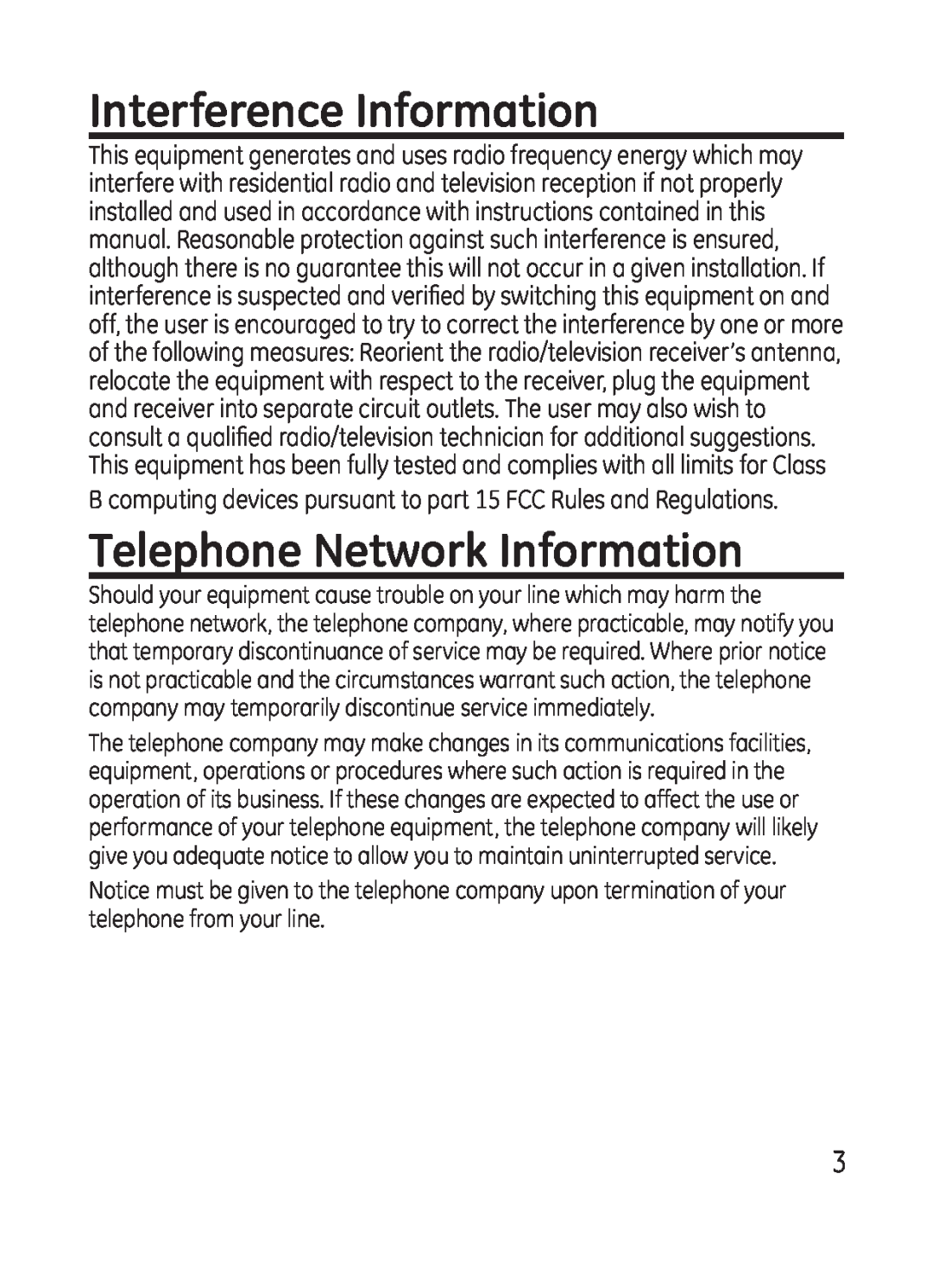 GE 28301 manual Interference Information, Telephone Network Information 