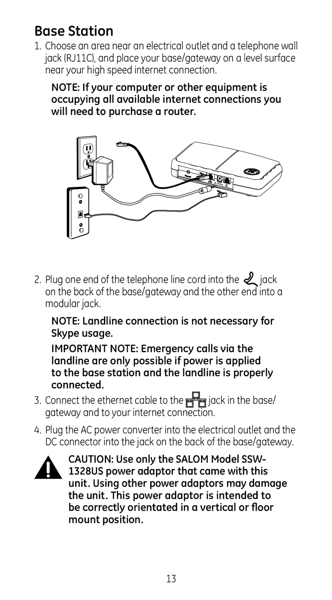 GE 28310 manual Base Station 