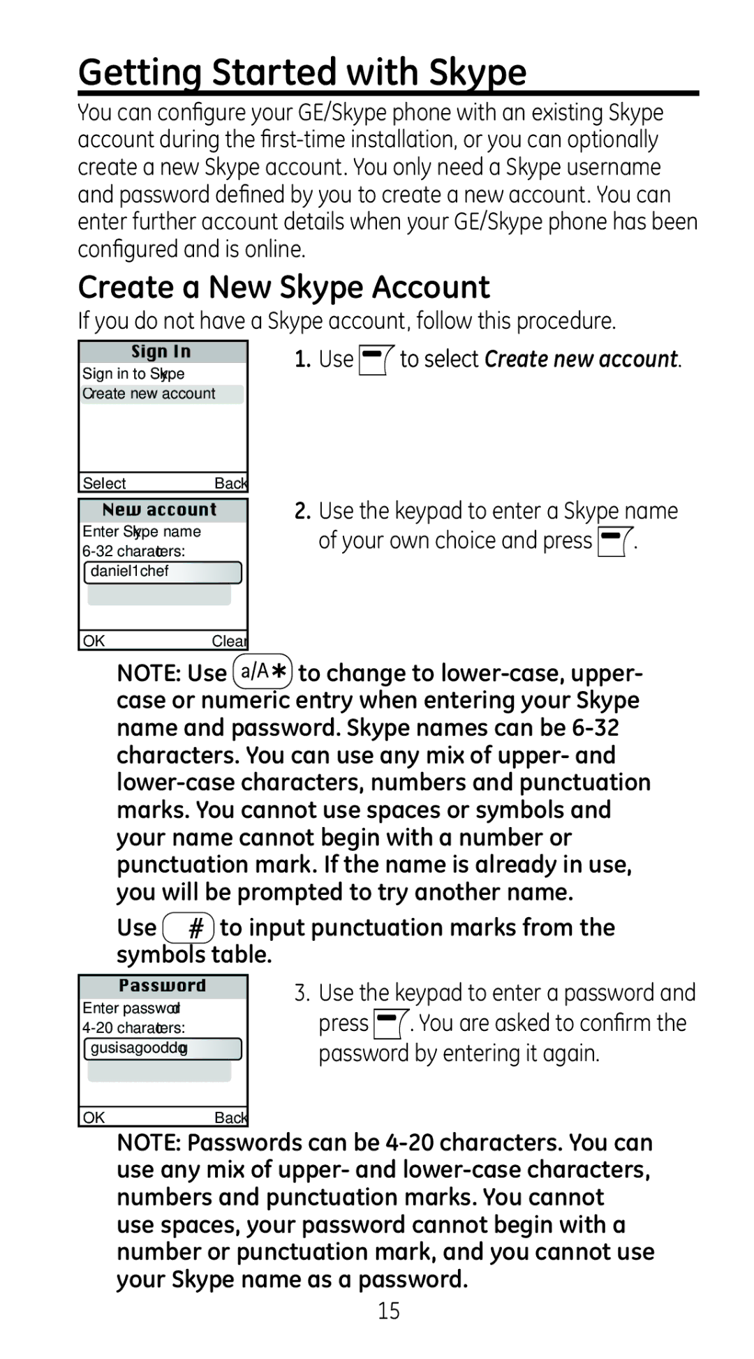 GE 28310 Getting Started with Skype, Create a New Skype Account, If you do not have a Skype account, follow this procedure 