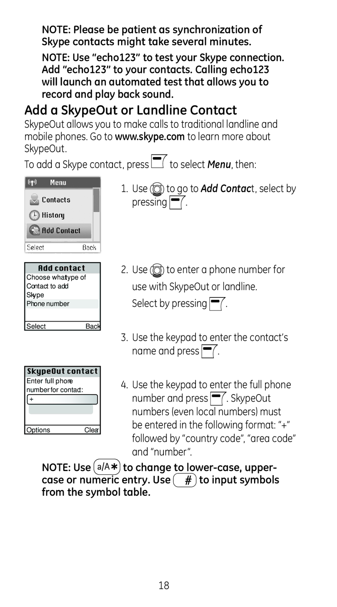 GE 28310 manual Add a SkypeOut or Landline Contact 