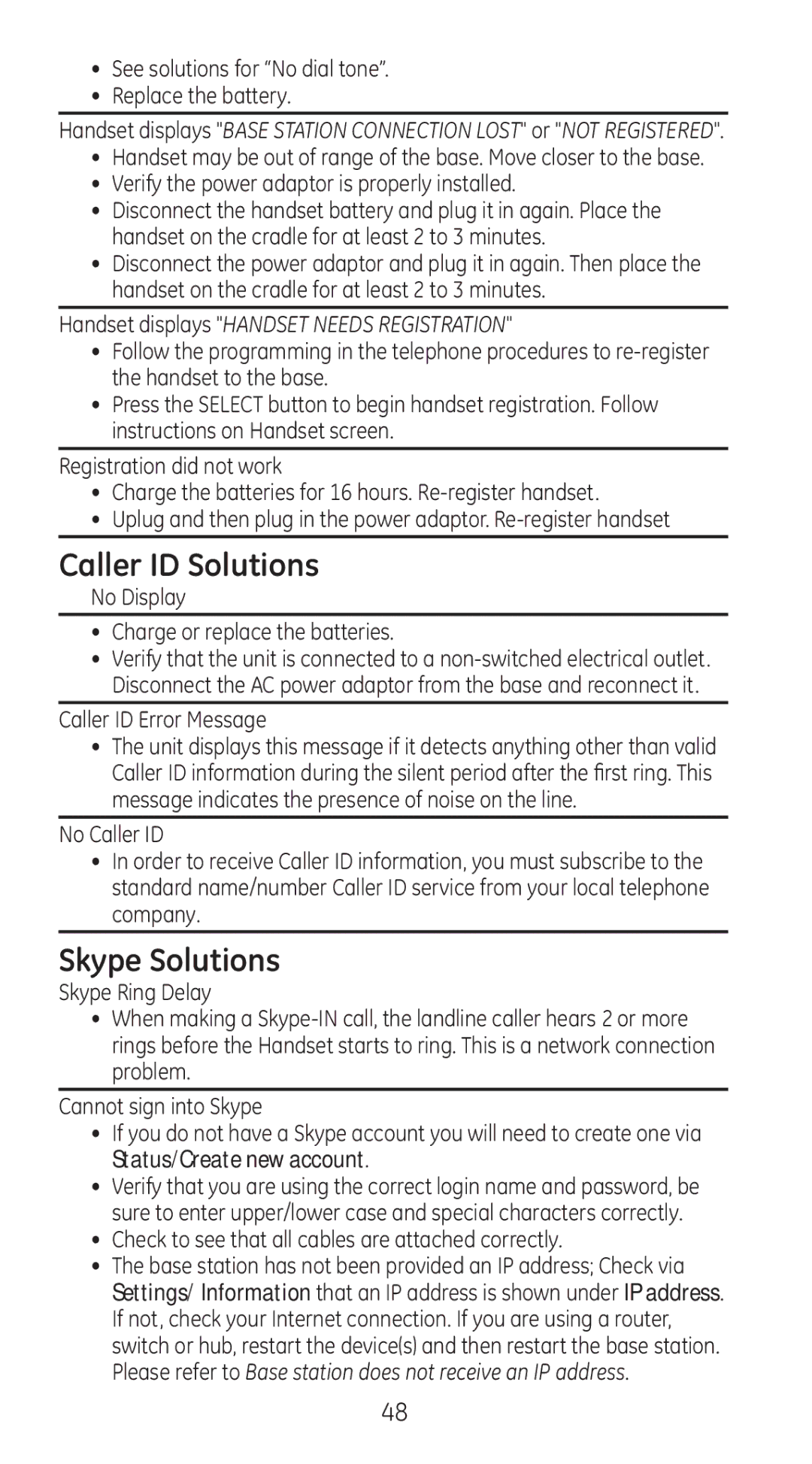 GE 28310 manual Caller ID Solutions, Skype Solutions 