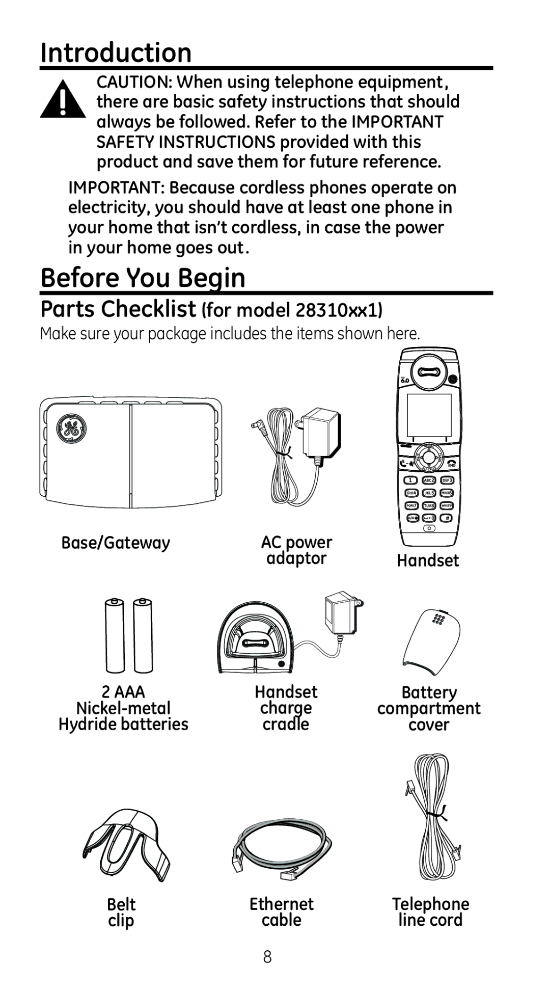 GE 28310 manual Before You Begin, Parts Checklist for model, Base/Gateway, Belt, Clip 