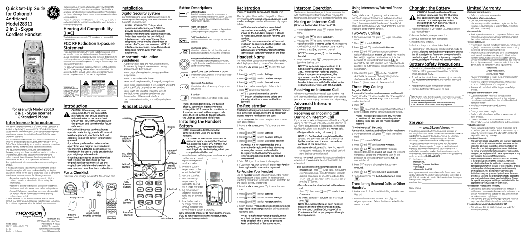 GE 28311 setup guide Skype Cordless Handset, Interference Information, Hearing Aid Compatibility HAC, Introduction 