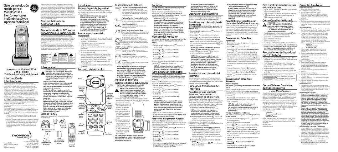 GE 28311 Información de Interferencias, Compatibilidad con Audífonos CCA, Introducción, Instalación, Formato del Auricular 