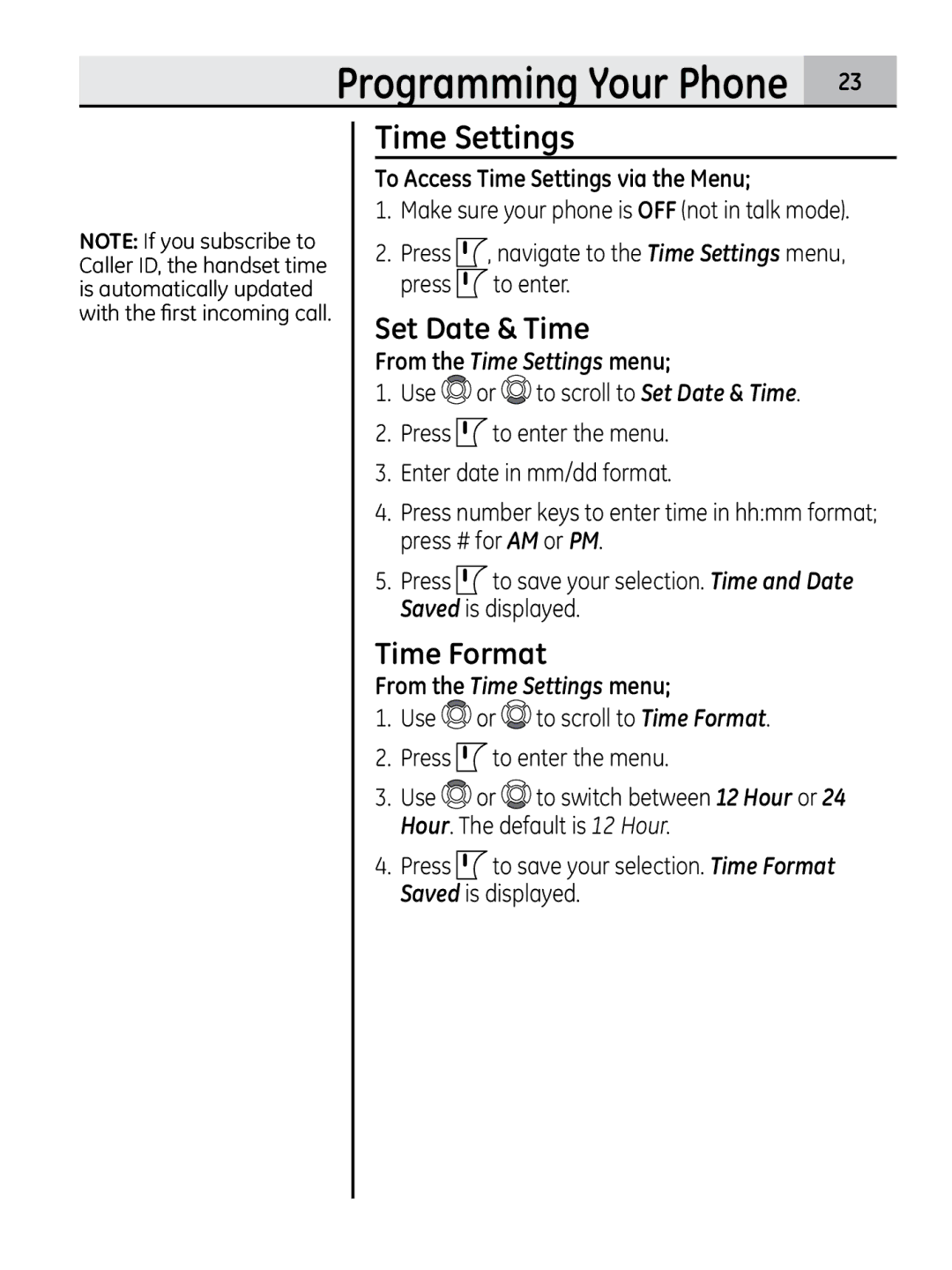 GE 00018937, 28320xx2 Set Date & Time, Time Format, To Access Time Settings via the Menu, From the Time Settings menu 