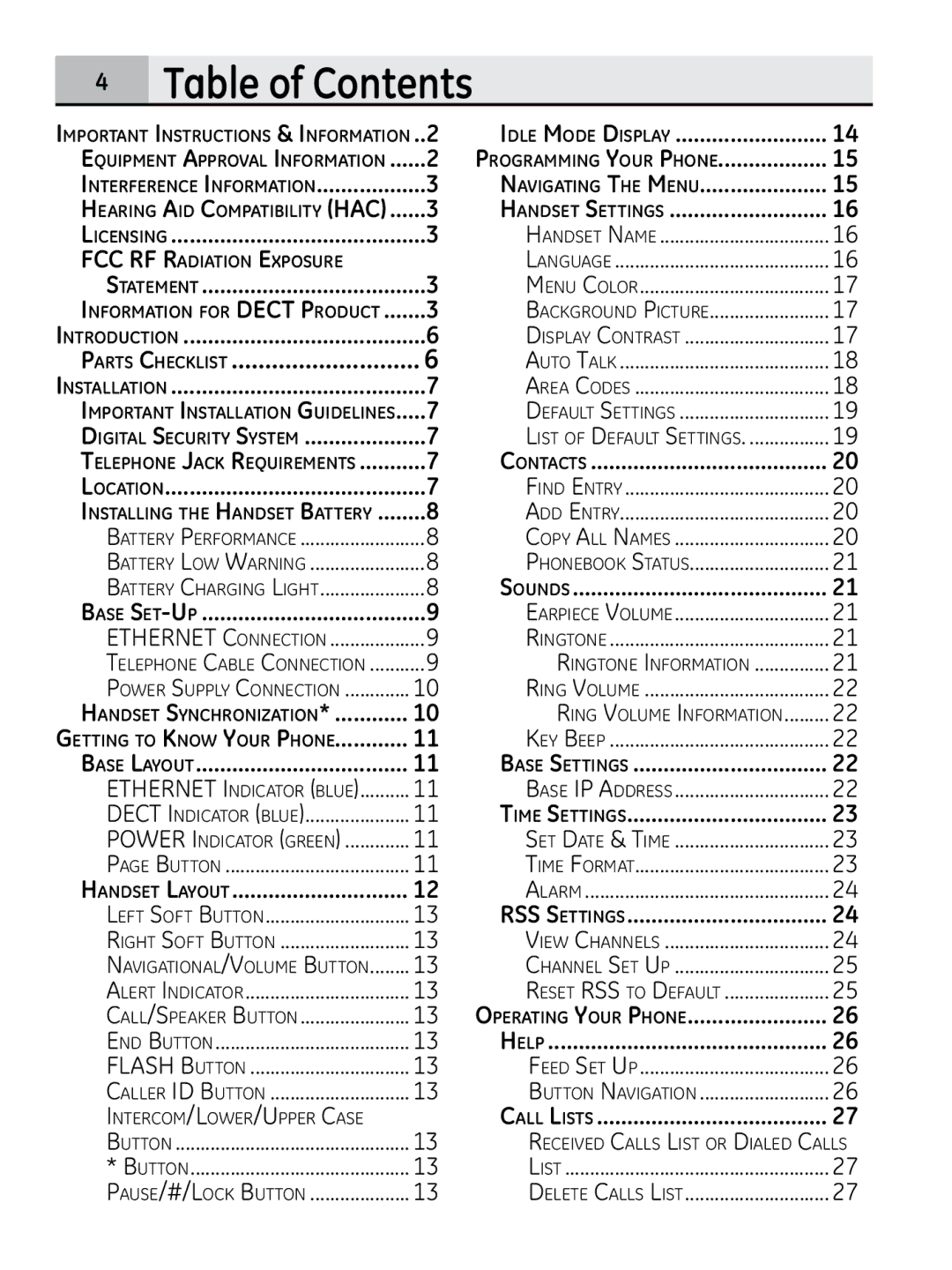 GE 28320xx2, 00018937 manual  Table of Contents 