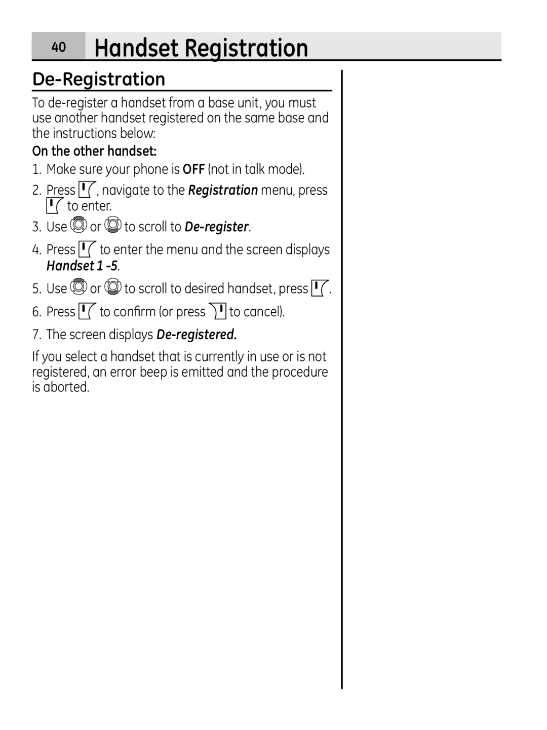 GE 28320xx2, 00018937 manual De-Registration, On the other handset 