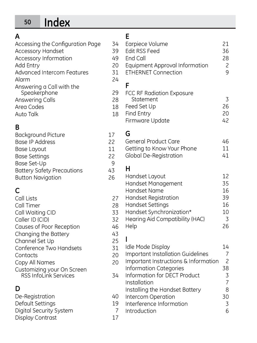 GE 28320xx2, 00018937 manual Index 