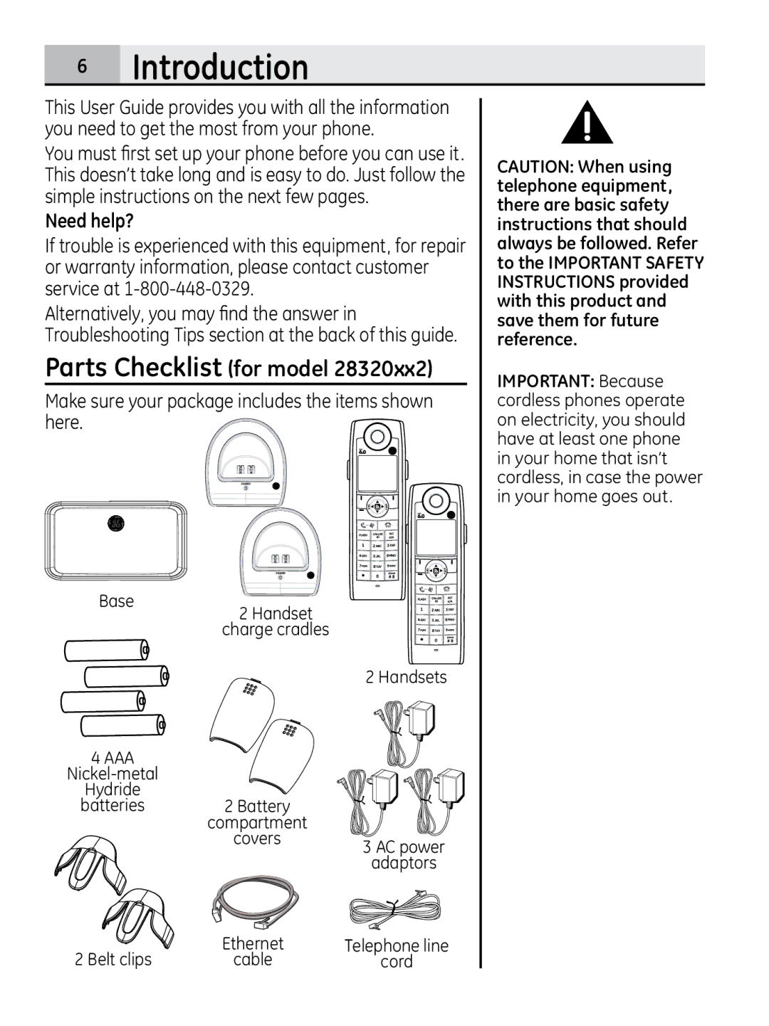 GE 28320xx2  Introduction, Parts Checklist for model, Need help?, Make sure your package includes the items shown here 