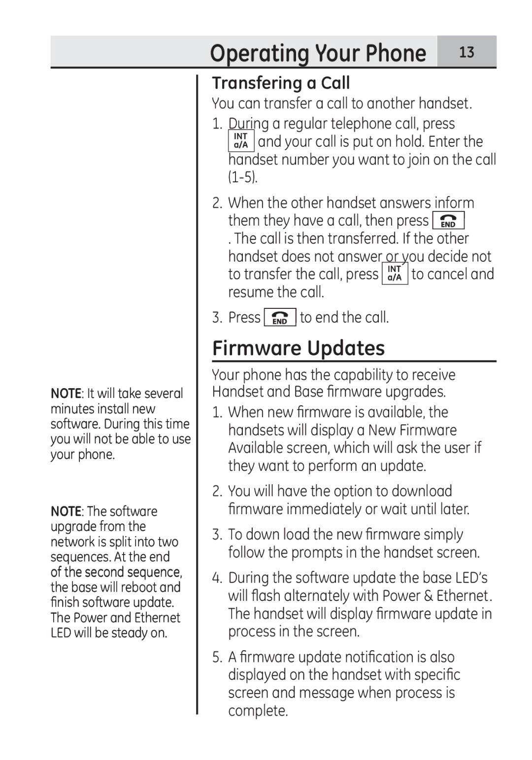 GE 28321 manual Firmware Updates, Transfering a Call 