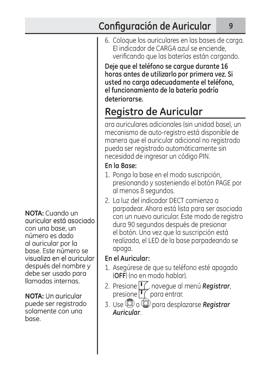 GE 28321 manual Registro de Auricular, Configuración de Auricular, En la Base, En el Auricular 