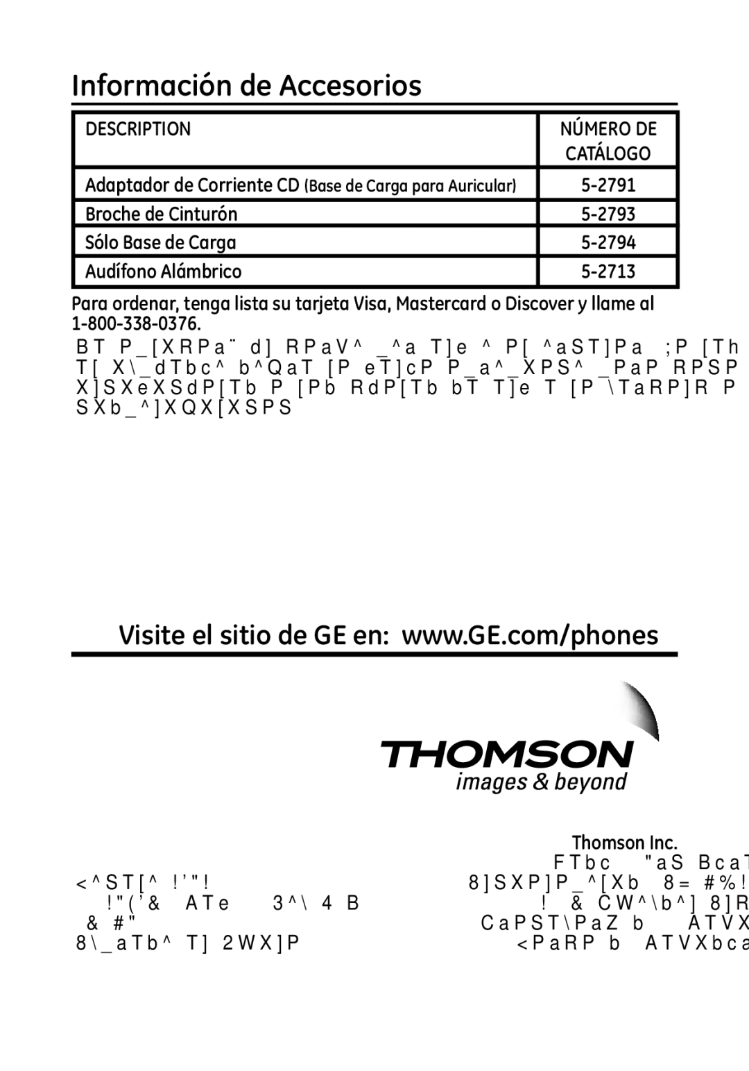 GE 28321 manual Información de Accesorios, Broche de Cinturón, Sólo Base de Carga, Audífono Alámbrico 