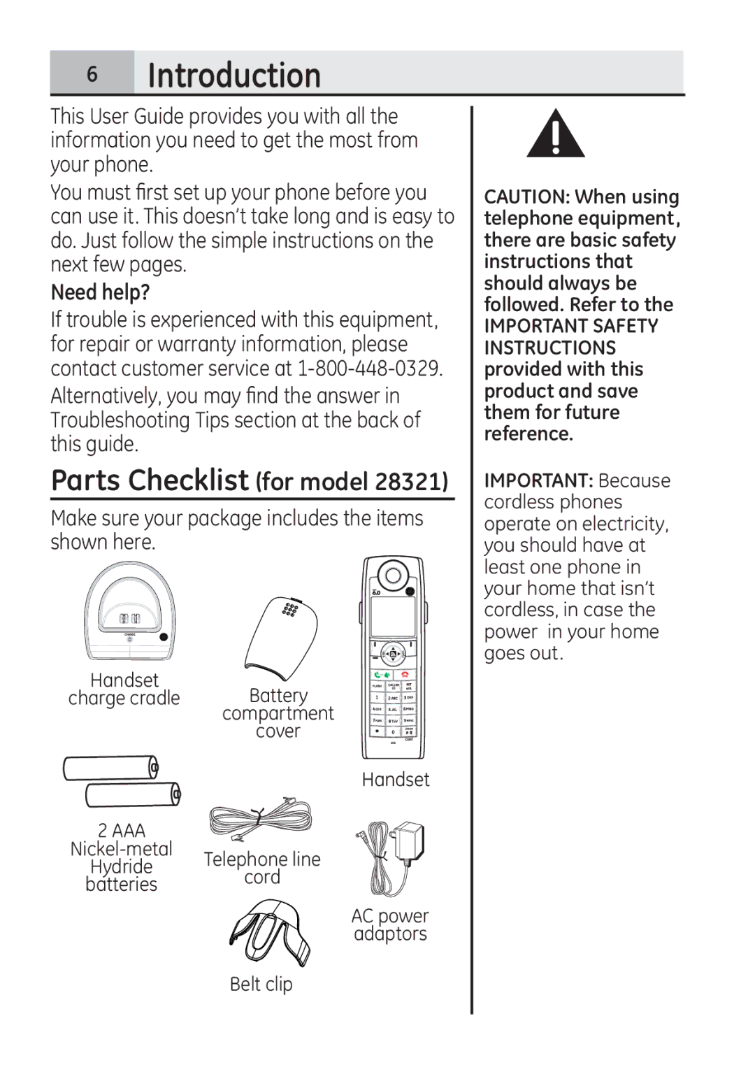 GE 28321 manual  Introduction, Parts Checklist for model 