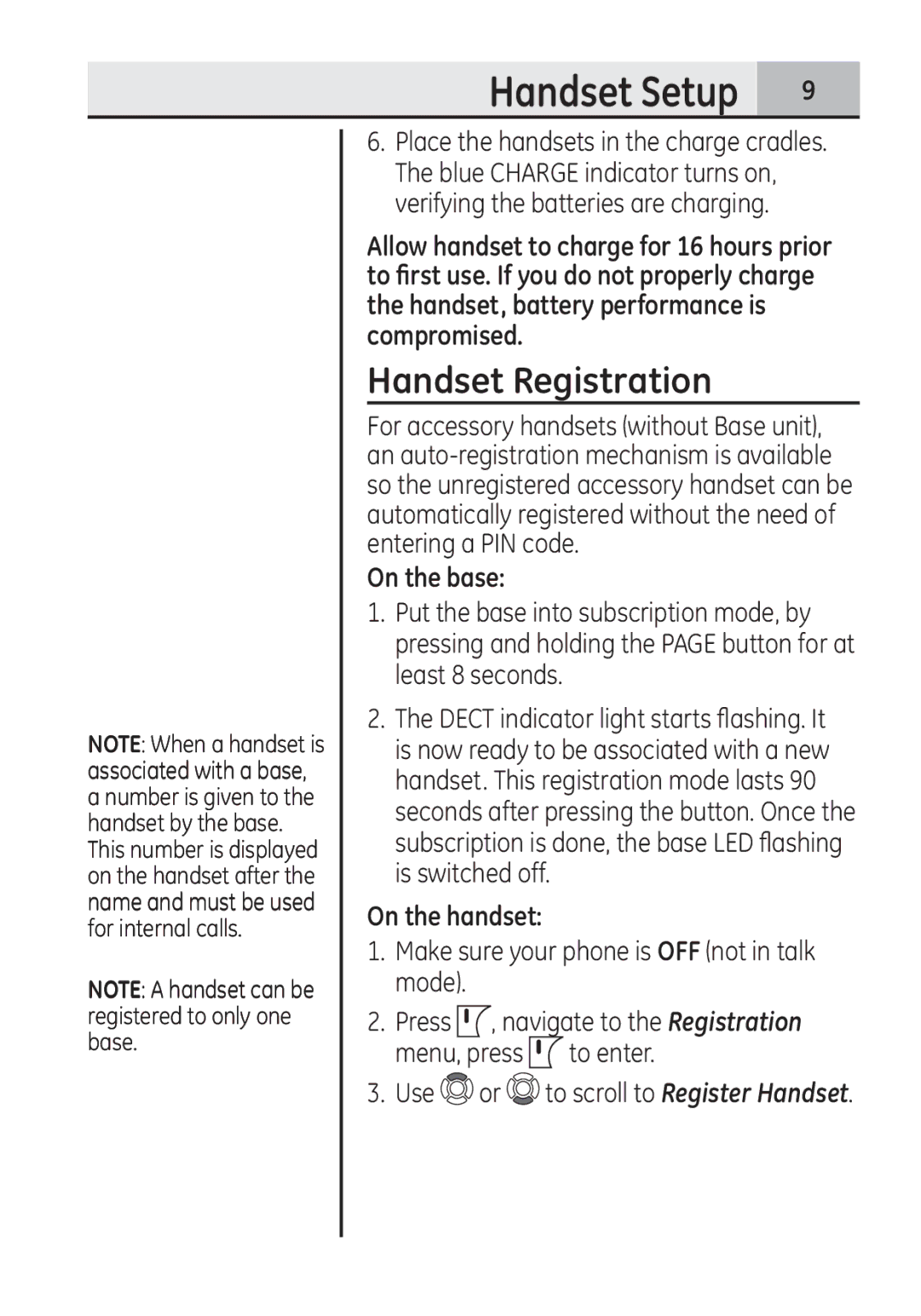 GE 28321 manual Handset Setup, Handset Registration 