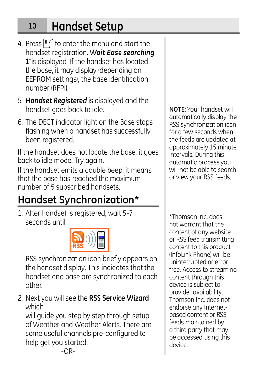 GE 28321EE1 manual Handset Synchronization, After handset is registered, wait 5-7 seconds until 