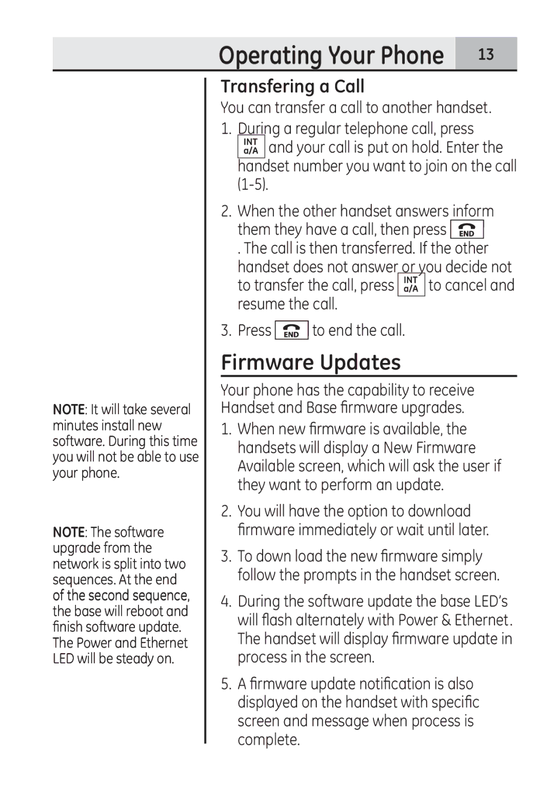 GE 28321EE1 manual Firmware Updates, Transfering a Call 