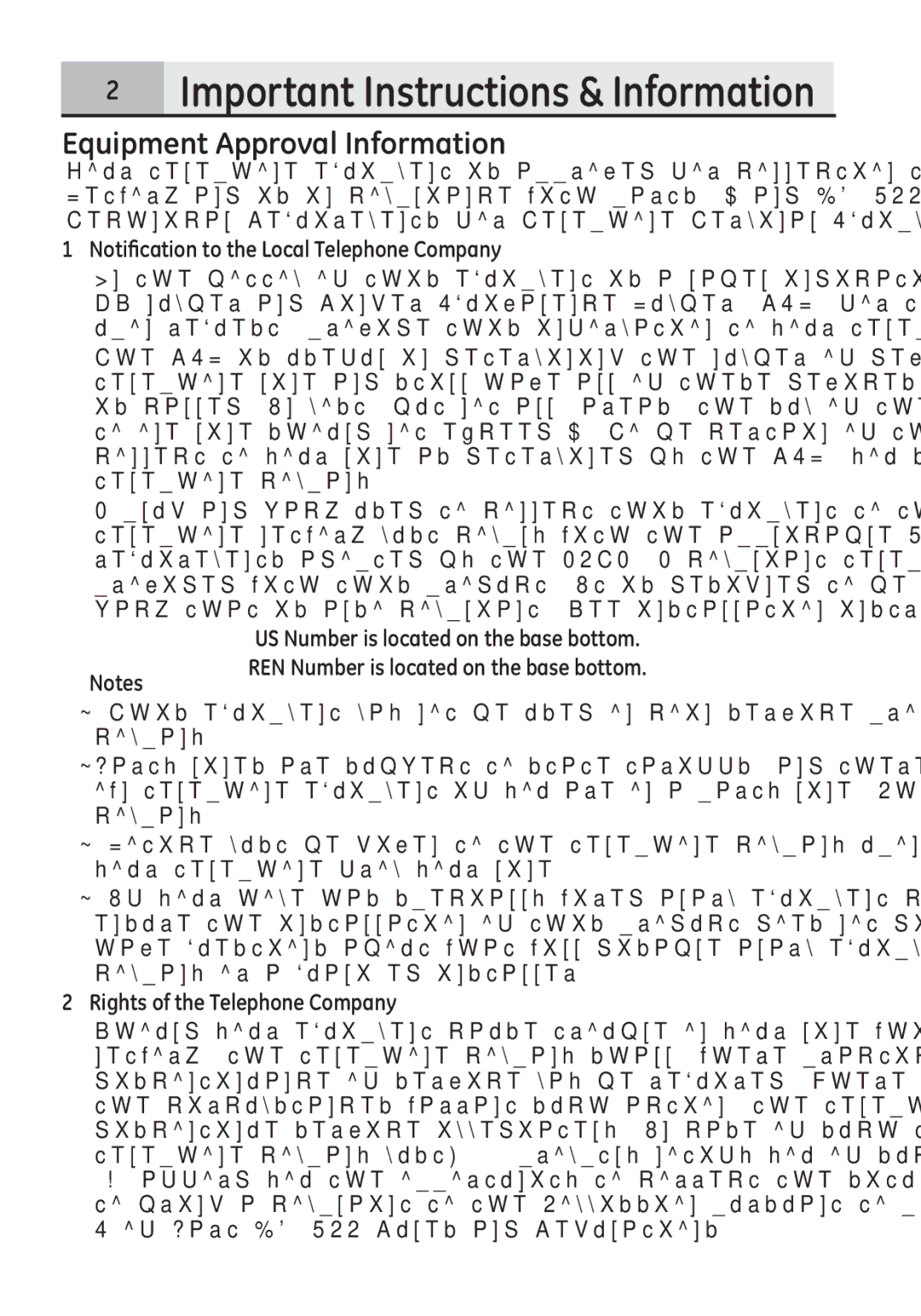 GE 28321EE1 Equipment Approval Information, Notification to the Local Telephone Company, Rights of the Telephone Company 