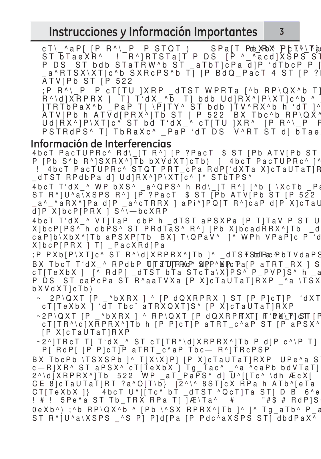 GE 28321EE1 manual Instrucciones y Información Importantes, Información de Interferencias 