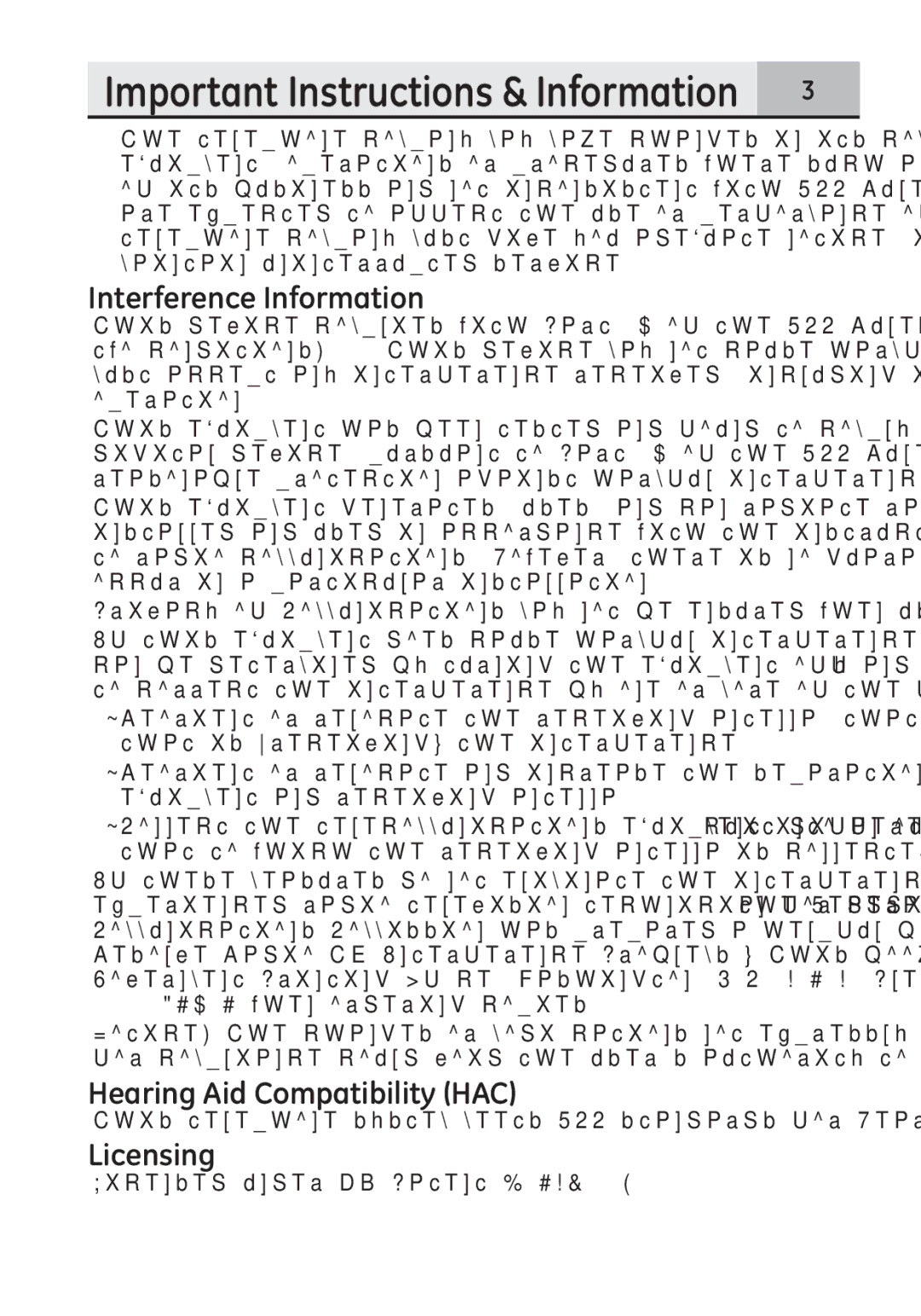 GE 28321EE1 manual Interference Information, Hearing Aid Compatibility HAC, Licensing 