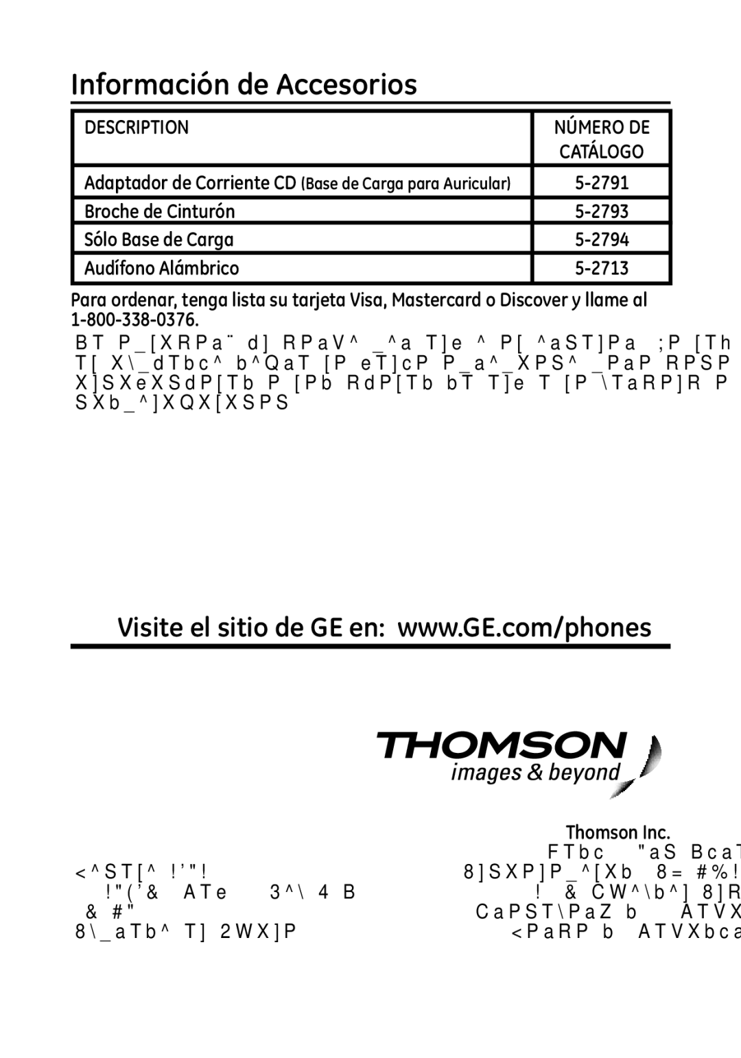 GE 28321EE1 manual Información de Accesorios, Broche de Cinturón, Sólo Base de Carga, Audífono Alámbrico 