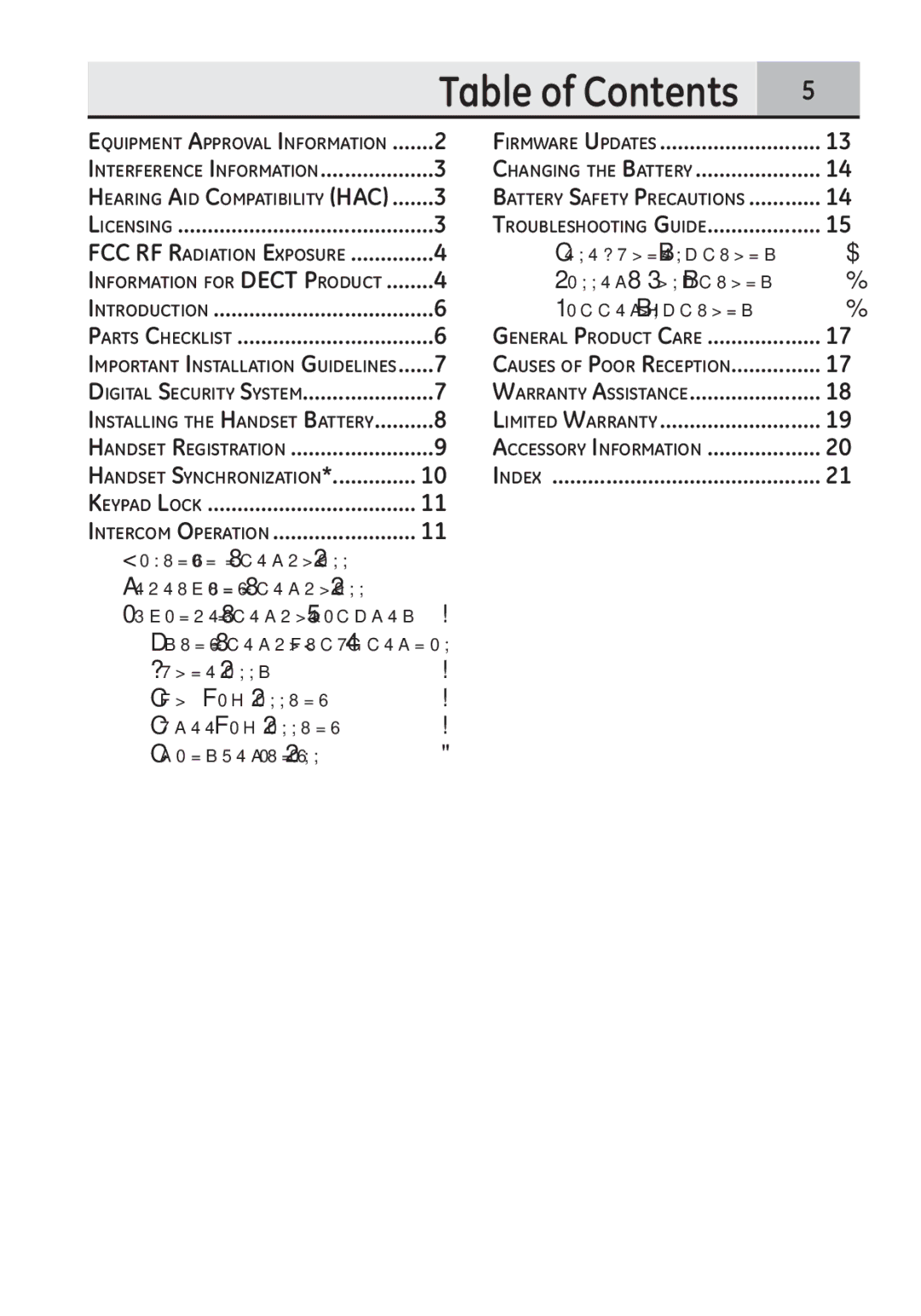 GE 28321EE1 manual Table of Contents 