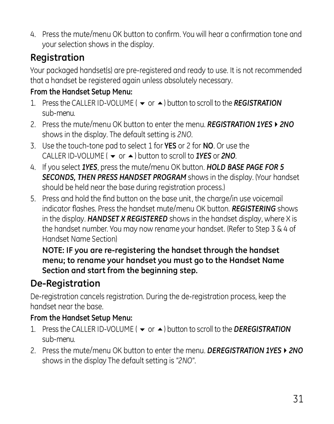 GE 28821 manual De-Registration 