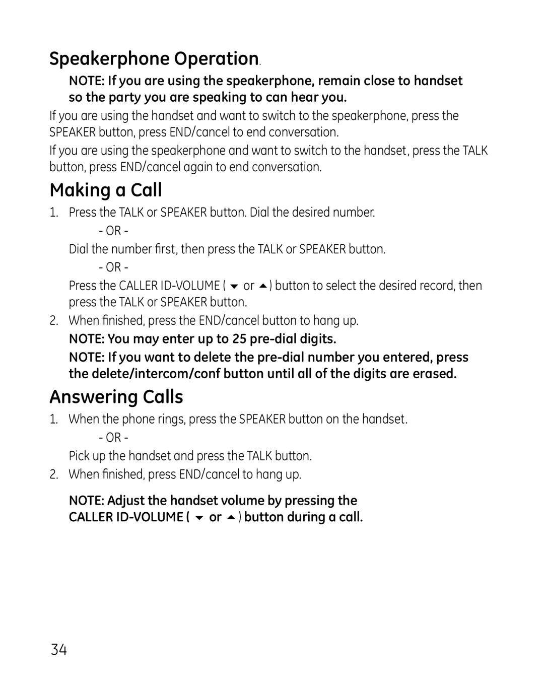 GE 28821 manual Speakerphone Operation, Making a Call, Answering Calls 