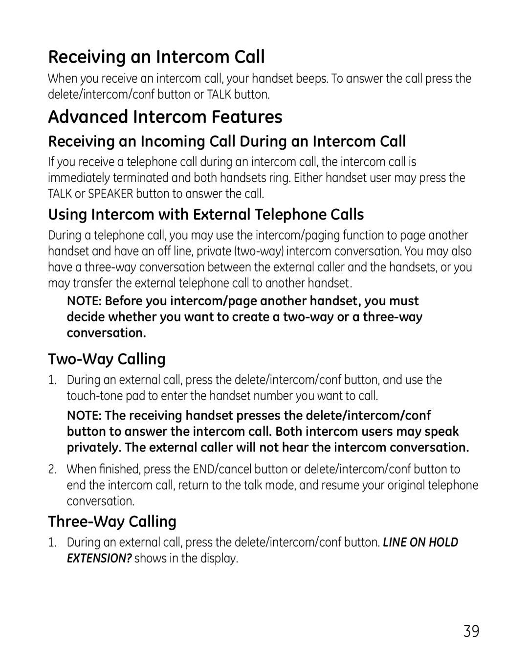 GE 28821 manual Receiving an Intercom Call, Advanced Intercom Features 