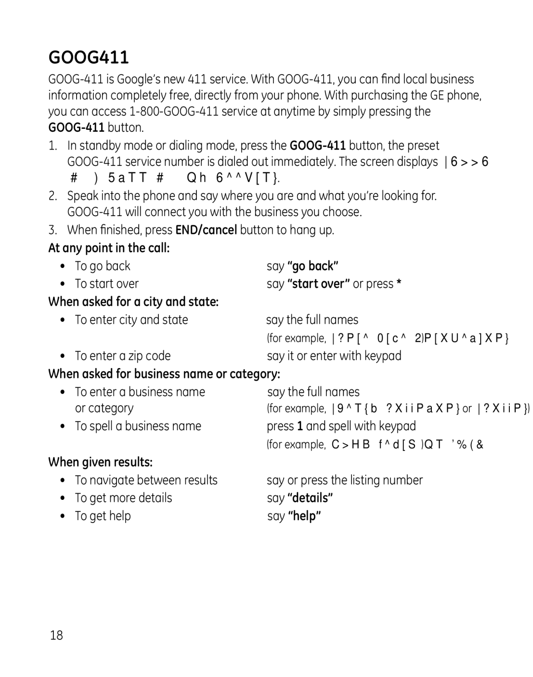 GE 28851 manual GOOG411 