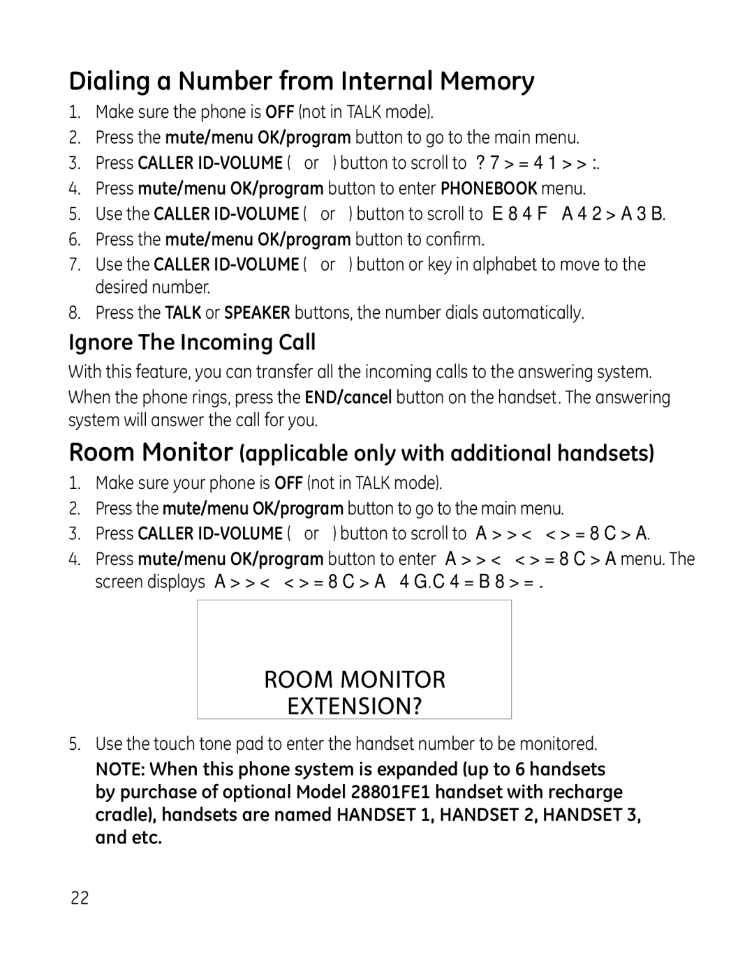 GE 28851 manual Dialing a Number from Internal Memory, Ignore The Incoming Call 