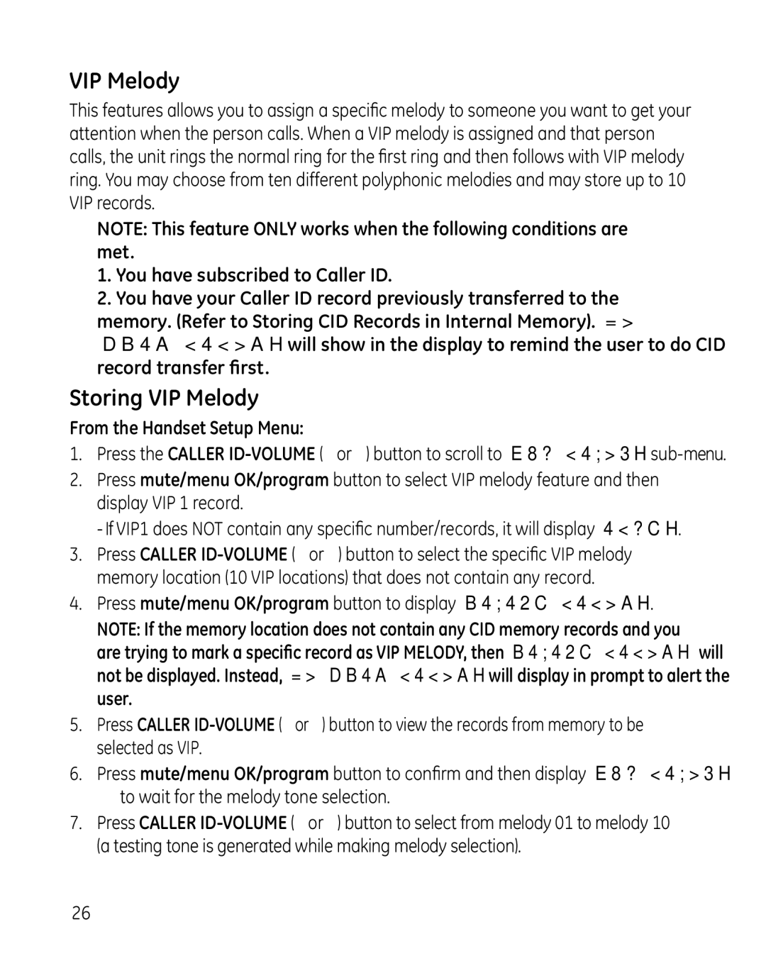 GE 28851 manual Storing VIP Melody 