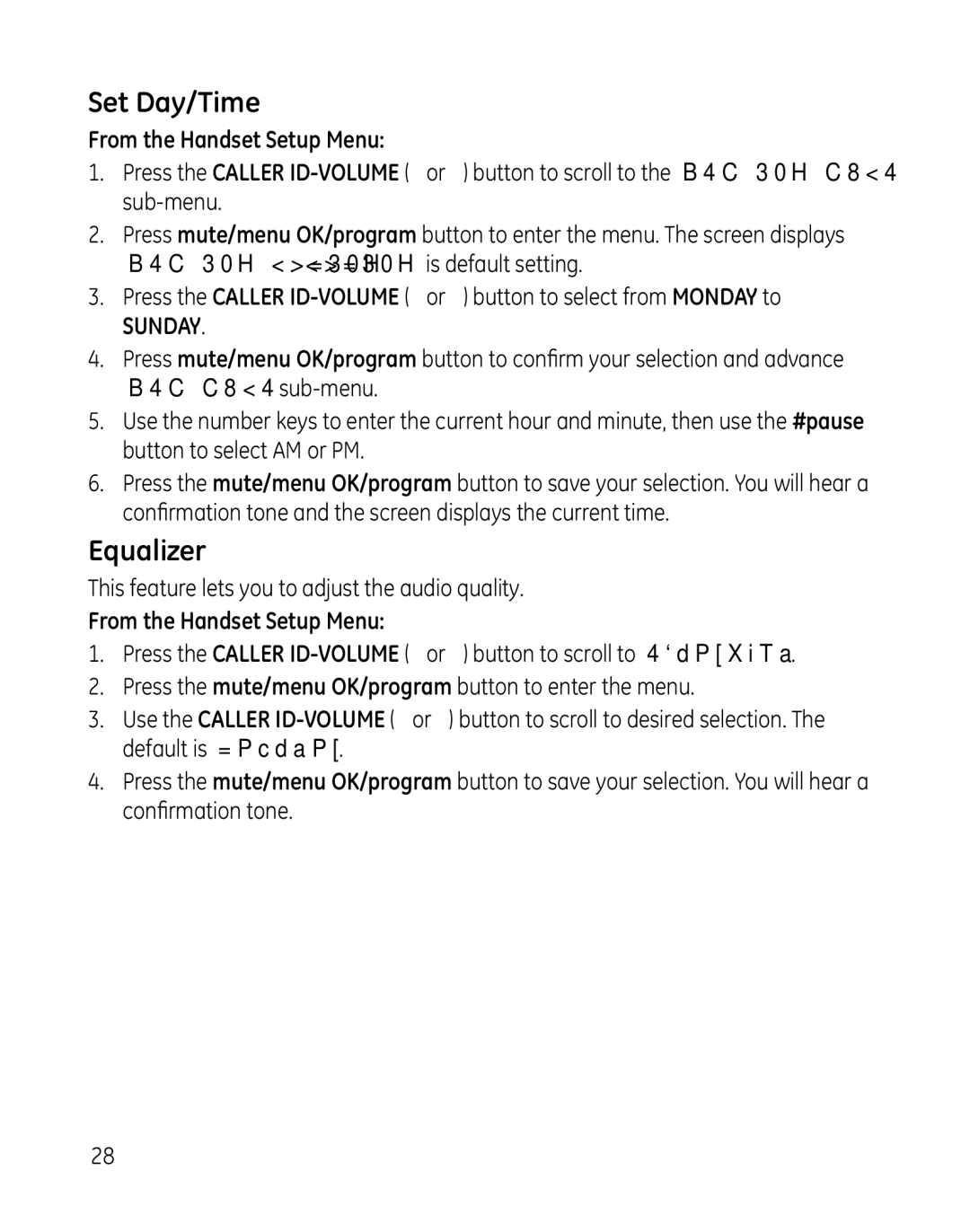 GE 28851 manual Set Day/Time, Equalizer 