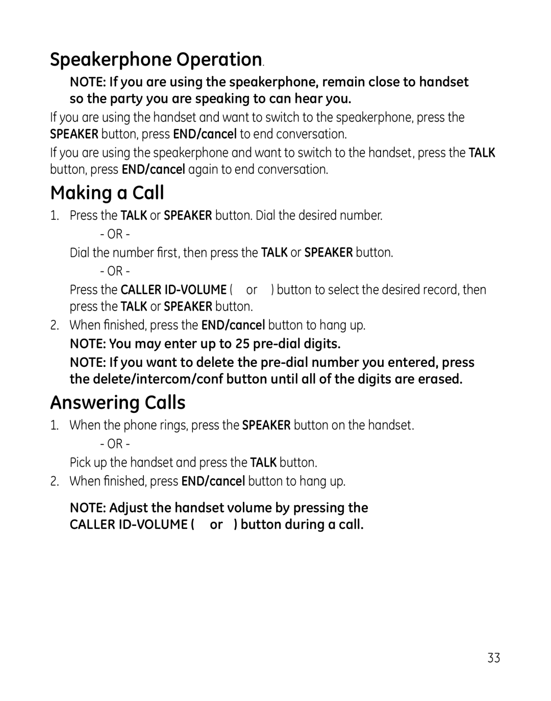 GE 28851 manual Speakerphone Operation, Making a Call, Answering Calls 