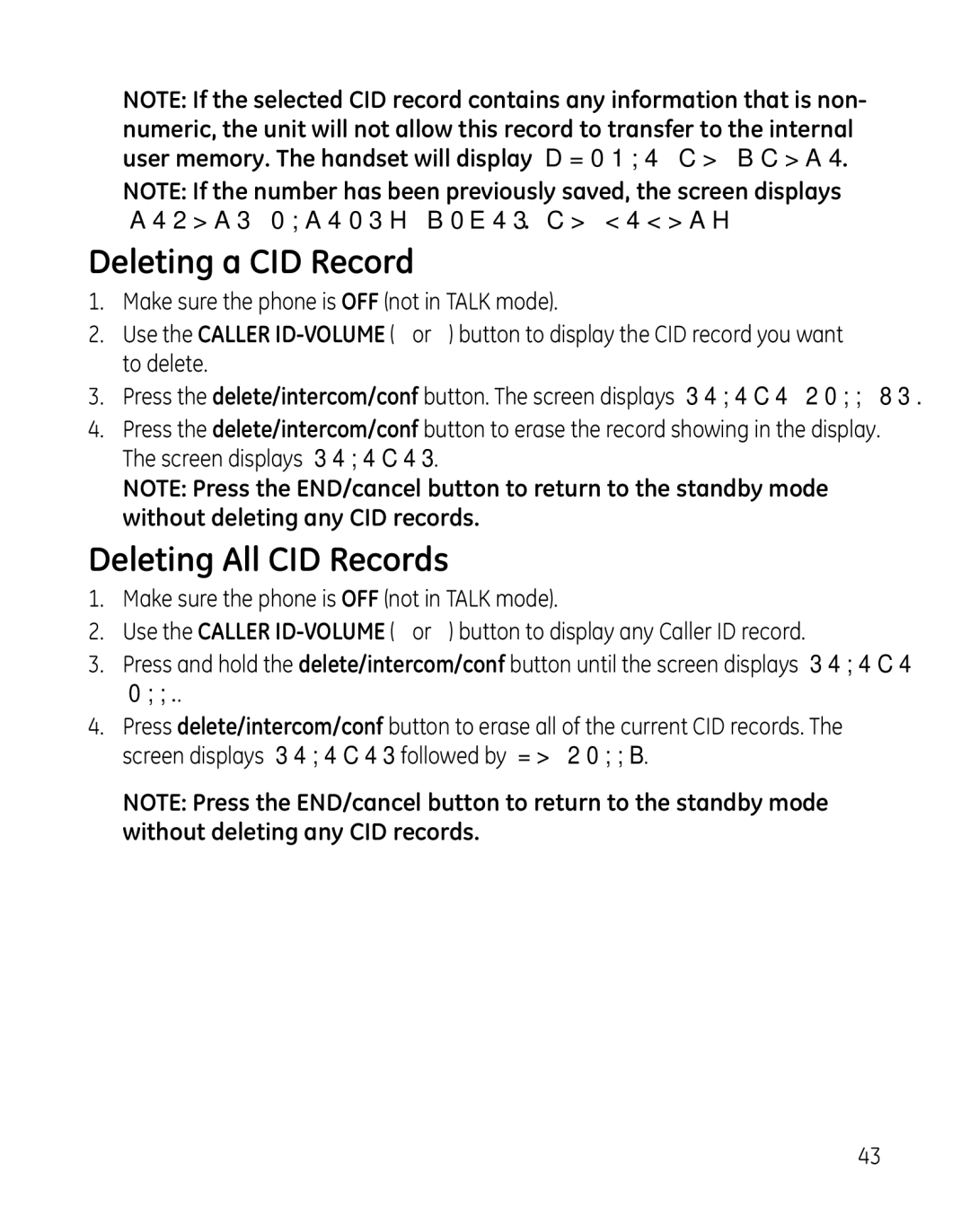 GE 28851 manual Deleting a CID Record, Deleting All CID Records 