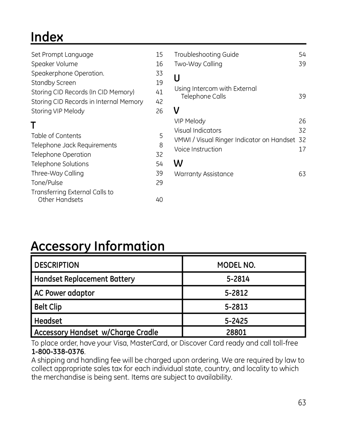 GE 28851 manual Accessory Information, Description Model no 