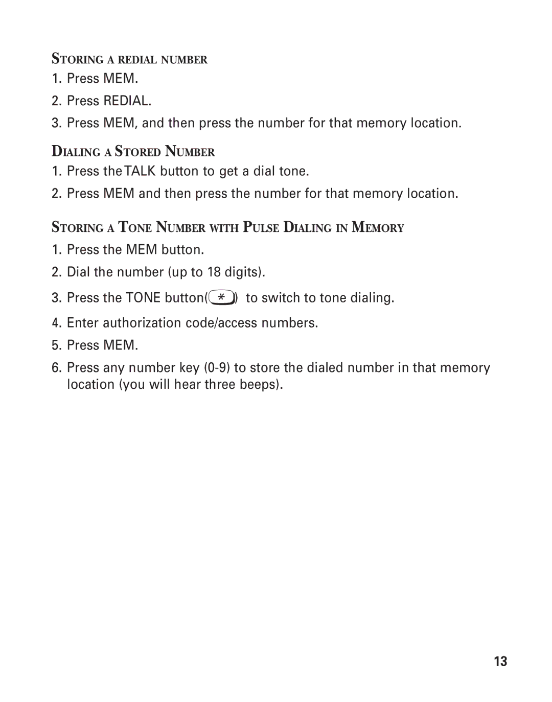 GE 2900SST important safety instructions Storing a Redial Number 