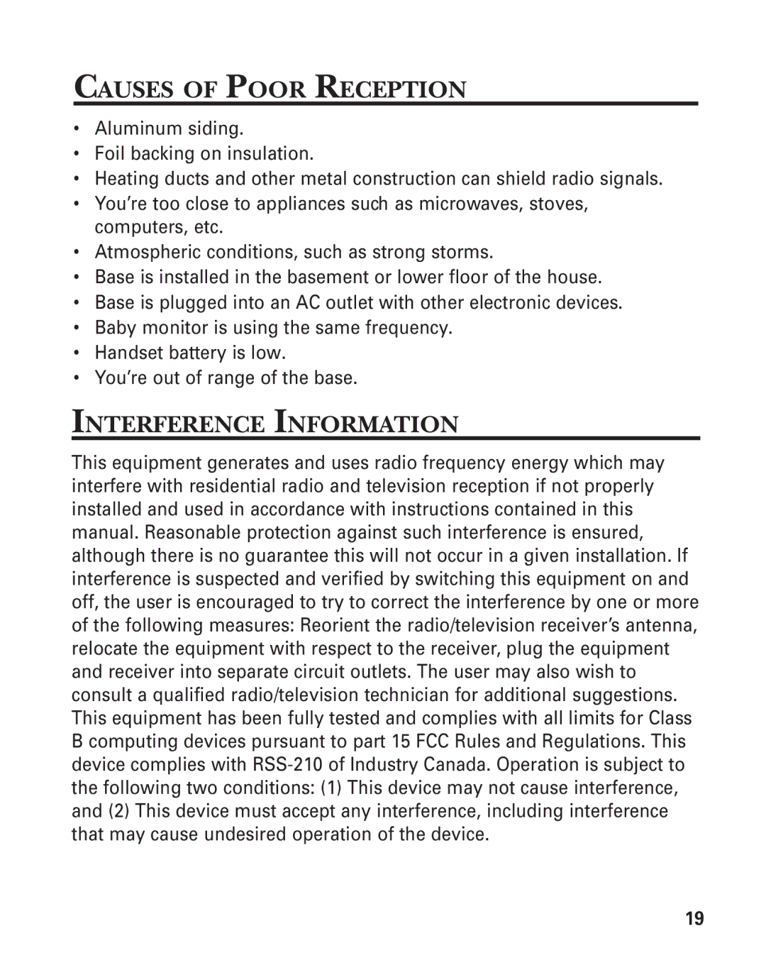 GE 2900SST important safety instructions Causes of Poor Reception, Interference Information 