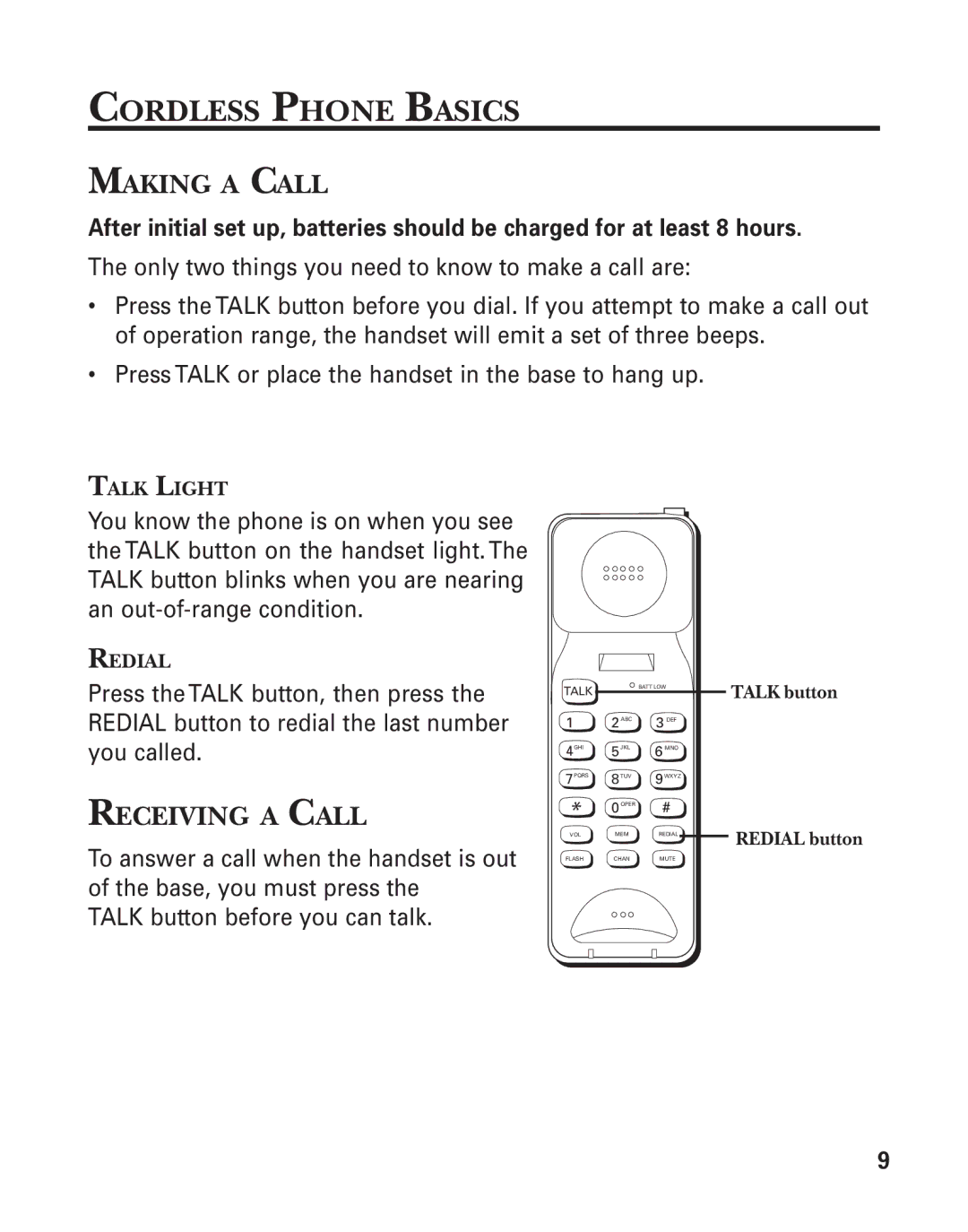 GE 2900SST important safety instructions Cordless Phone Basics, Making a Call, Receiving a Call 