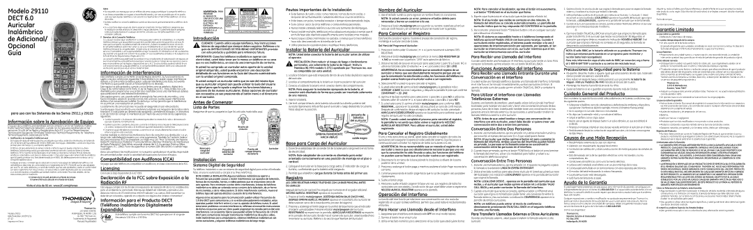 GE 29110 Información de Interferencias, Compatibilidad con Audífonos CCA, Introducción, Antes de Comenzar, Instalación 