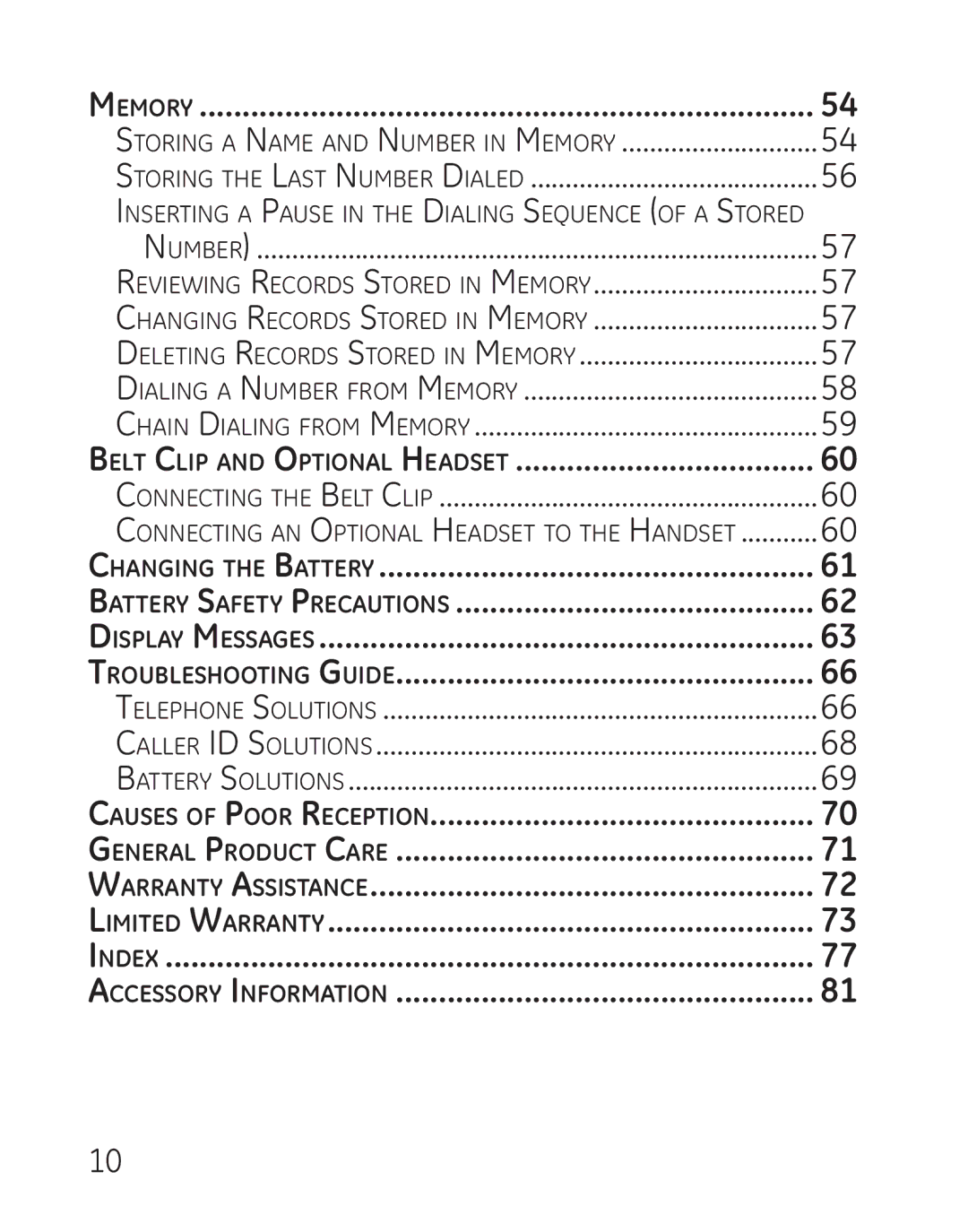 GE 29111 Series manual Storing a Name and Number in Memory, Changing the Battery, Limited Warranty 