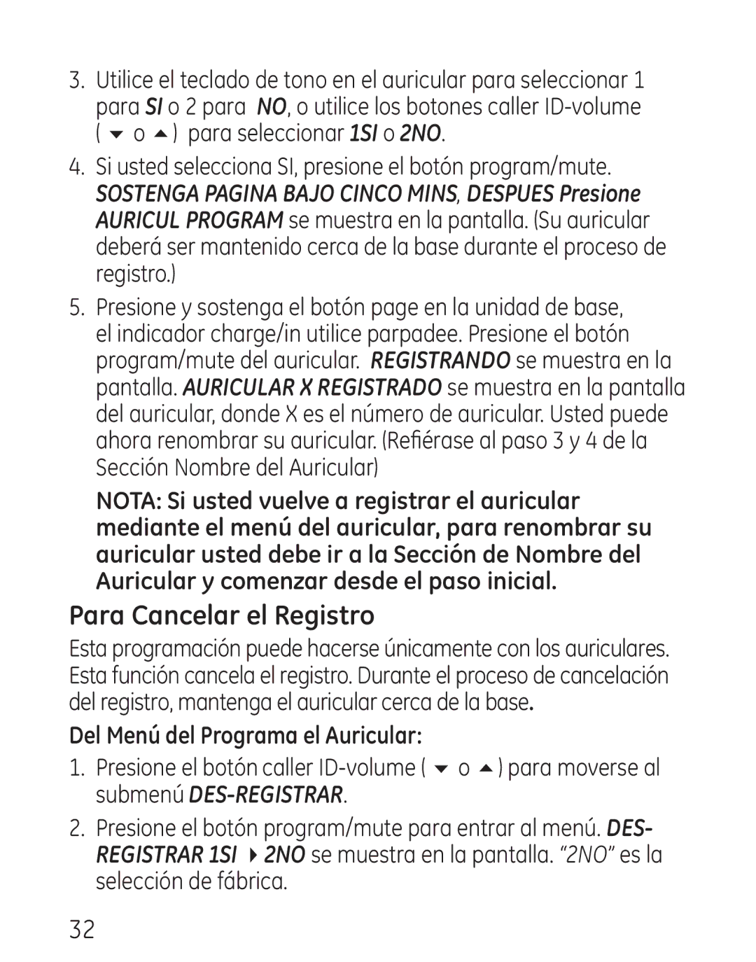 GE 29111 Series manual Para Cancelar el Registro 