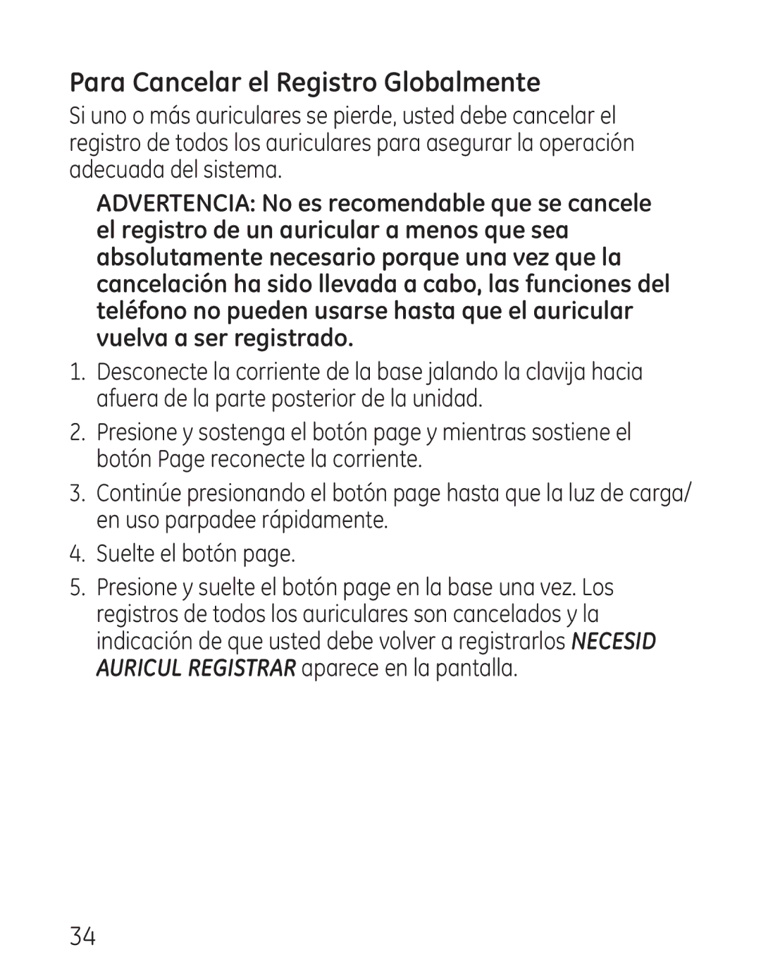 GE 29111 Series manual Para Cancelar el Registro Globalmente 