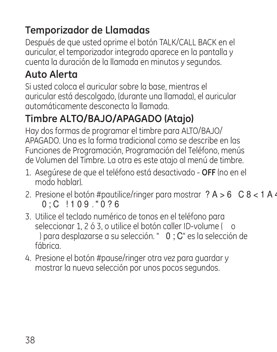 GE 29111 Series manual Temporizador de Llamadas, Auto Alerta, Timbre ALTO/BAJO/APAGADO Atajo 