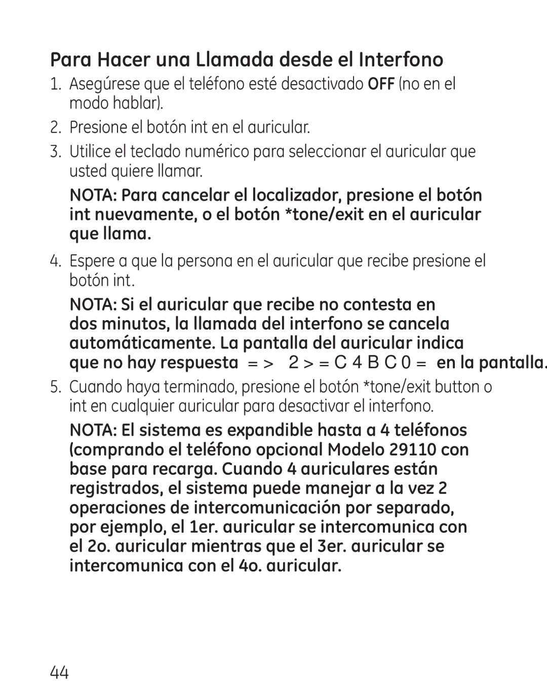 GE 29111 Series manual Para Hacer una Llamada desde el Interfono 